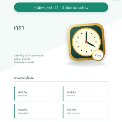 ชุดแบบฝึกหัดคณิตศาสตร์ ชั้นประถมศึกษาปีที่ 1: เวลา (หัวข้อตามบทเรียน)