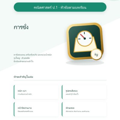 ชุดแบบฝึกหัดคณิตศาสตร์ ชั้นประถมศึกษาปีที่ 1: การชั่ง (หัวข้อตามบทเรียน)