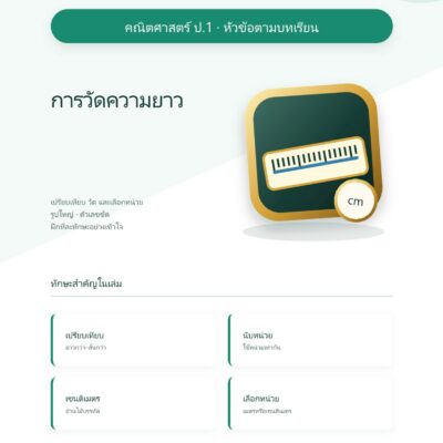 ชุดแบบฝึกหัดคณิตศาสตร์ ชั้นประถมศึกษาปีที่ 1: การวัดความยาว (หัวข้อตามบทเรียน)