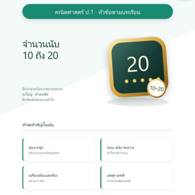 ชุดแบบฝึกหัดคณิตศาสตร์ ชั้นประถมศึกษาปีที่ 1: จำนวนนับ 10 ถึง 20 (หัวข้อตามบทเรียน)
