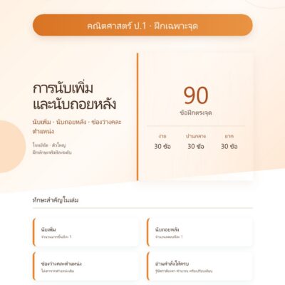 ชุดแบบฝึกหัดคณิตศาสตร์ ชั้นประถมศึกษาปีที่ 1: การนับเพิ่มและนับถอยหลัง (ฝึกเฉพาะจุด)