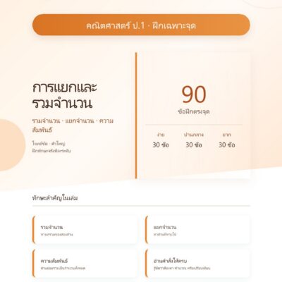 ชุดแบบฝึกหัดคณิตศาสตร์ ชั้นประถมศึกษาปีที่ 1: การแยกและรวมจำนวน (ฝึกเฉพาะจุด)