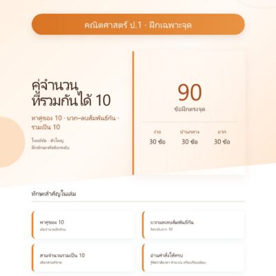 ชุดแบบฝึกหัดคณิตศาสตร์ ชั้นประถมศึกษาปีที่ 1: คู่จำนวนที่รวมกันได้ 10 (ฝึกเฉพาะจุด)