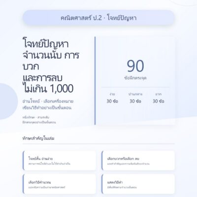 ชุดแบบฝึกหัดคณิตศาสตร์ ชั้นประถมศึกษาปีที่ 2: โจทย์ปัญหาจำนวนนับ การบวก และการลบ ไม่เกิน 1,000 (หมวดโจทย์ปัญหา)