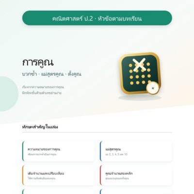 ชุดแบบฝึกหัดคณิตศาสตร์ ชั้นประถมศึกษาปีที่ 2: การคูณ (หัวข้อตามบทเรียน)