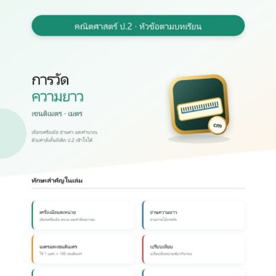 ชุดแบบฝึกหัดคณิตศาสตร์ ชั้นประถมศึกษาปีที่ 2: การวัดความยาว (หัวข้อตามบทเรียน)