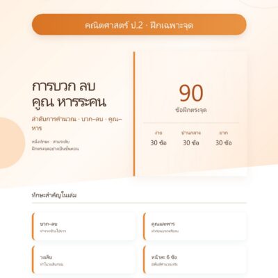 ชุดแบบฝึกหัดคณิตศาสตร์ ชั้นประถมศึกษาปีที่ 2: การบวก ลบ คูณ หารระคน (ฝึกเฉพาะจุด)