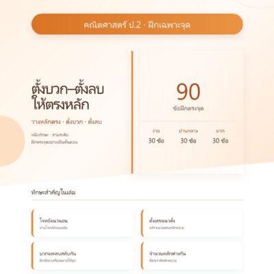 ชุดแบบฝึกหัดคณิตศาสตร์ ชั้นประถมศึกษาปีที่ 2: ตั้งบวก–ตั้งลบให้ตรงหลัก (ฝึกเฉพาะจุด)