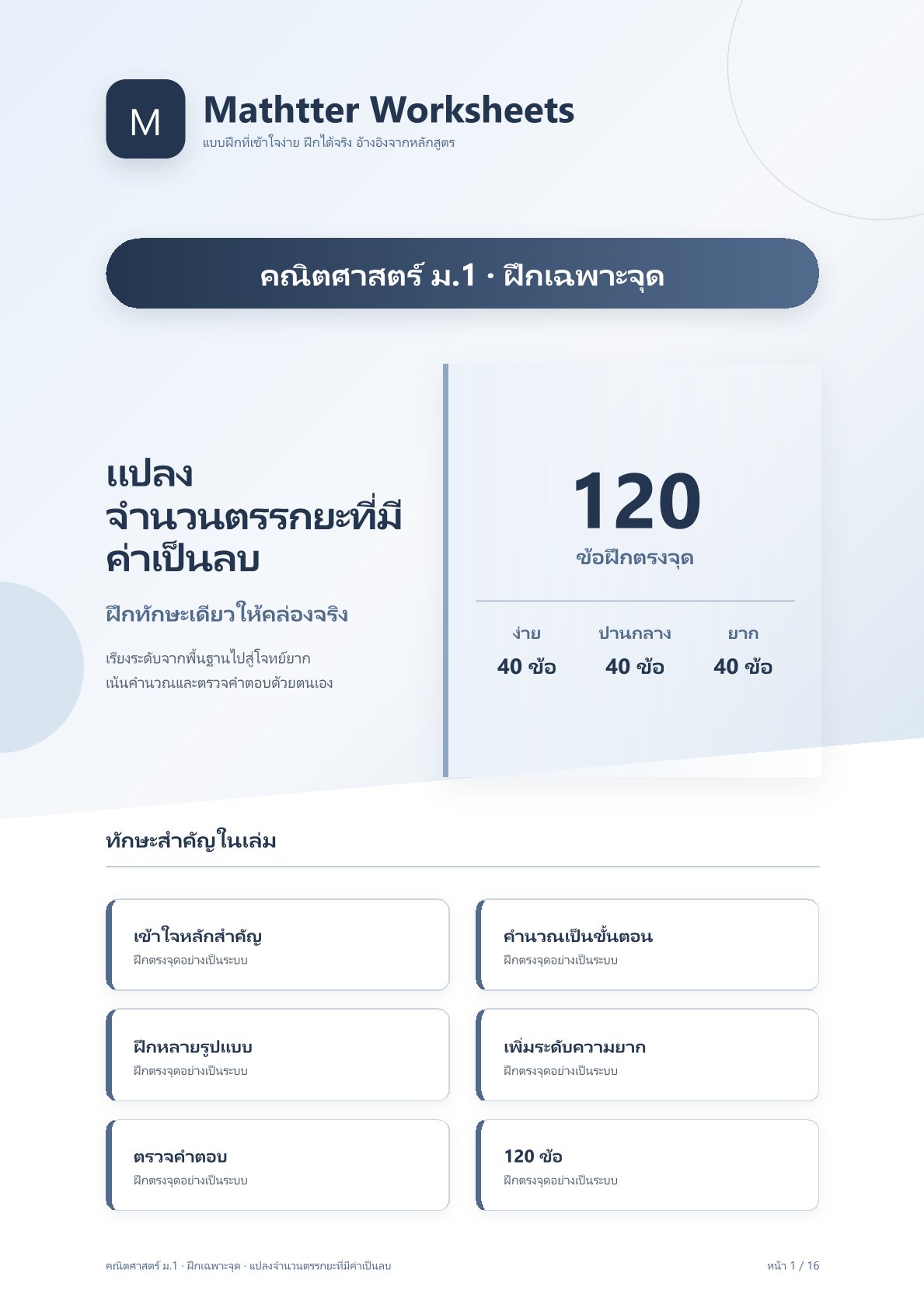 ม.1 แปลงจำนวนตรรกยะที่มีค่าเป็นลบ