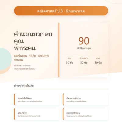 ชุดแบบฝึกหัดคณิตศาสตร์ ชั้นประถมศึกษาปีที่ 3: คำนวณบวก ลบ คูณ หารระคน (ฝึกเฉพาะจุด)