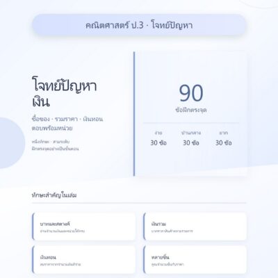 ชุดแบบฝึกหัดคณิตศาสตร์ ชั้นประถมศึกษาปีที่ 3: โจทย์ปัญหาเงิน