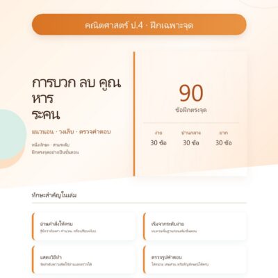ชุดแบบฝึกหัดคณิตศาสตร์ ชั้นประถมศึกษาปีที่ 4: การบวก ลบ คูณ หารระคน