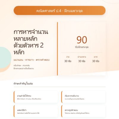 ชุดแบบฝึกหัดคณิตศาสตร์ ชั้นประถมศึกษาปีที่ 4: การหารจำนวนหลายหลักด้วยตัวหาร 2 หลัก