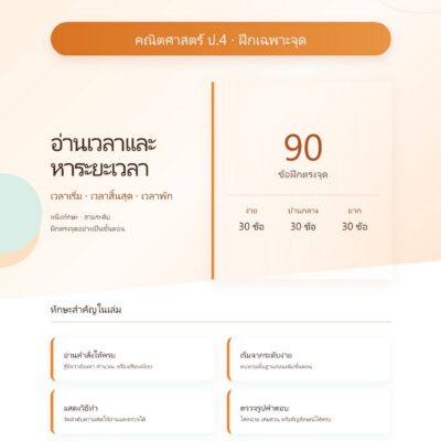 ชุดแบบฝึกหัดคณิตศาสตร์ ชั้นประถมศึกษาปีที่ 4: อ่านเวลาและหาระยะเวลา