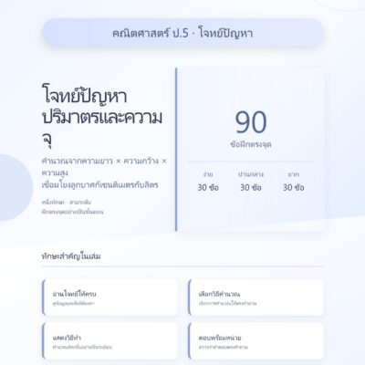 ชุดแบบฝึกหัดคณิตศาสตร์ ชั้นประถมศึกษาปีที่ 5: โจทย์ปัญหาปริมาตรและความจุ