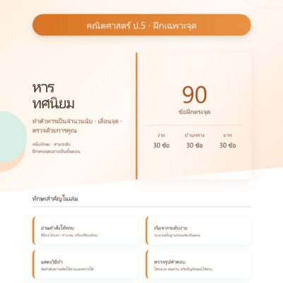 ชุดแบบฝึกหัดคณิตศาสตร์ ชั้นประถมศึกษาปีที่ 5: หารทศนิยม