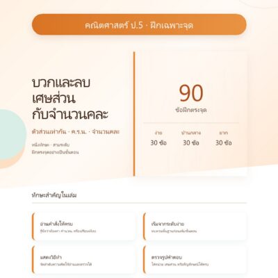 ชุดแบบฝึกหัดคณิตศาสตร์ ชั้นประถมศึกษาปีที่ 5: บวกและลบเศษส่วนกับจำนวนคละ