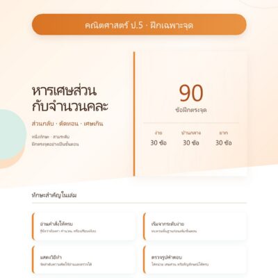 ชุดแบบฝึกหัดคณิตศาสตร์ ชั้นประถมศึกษาปีที่ 5: หารเศษส่วนกับจำนวนคละ