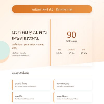 ชุดแบบฝึกหัดคณิตศาสตร์ ชั้นประถมศึกษาปีที่ 5: บวก ลบ คูณ หาร เศษส่วนระคน