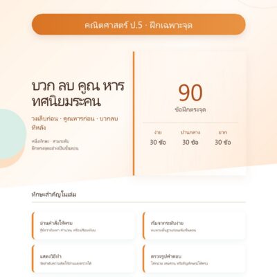 ชุดแบบฝึกหัดคณิตศาสตร์ ชั้นประถมศึกษาปีที่ 5: บวก ลบ คูณ หาร ทศนิยมระคน