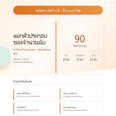 ชุดแบบฝึกหัดคณิตศาสตร์ ชั้นประถมศึกษาปีที่ 6: แยกตัวประกอบของจำนวนนับ