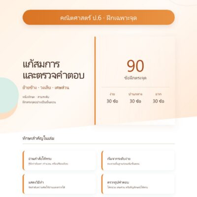 ชุดแบบฝึกหัดคณิตศาสตร์ ชั้นประถมศึกษาปีที่ 6: แก้สมการและตรวจคำตอบ