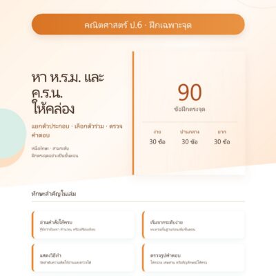 ชุดแบบฝึกหัดคณิตศาสตร์ ชั้นประถมศึกษาปีที่ 6: หา ห.ร.ม. และ ค.ร.น. ให้คล่อง