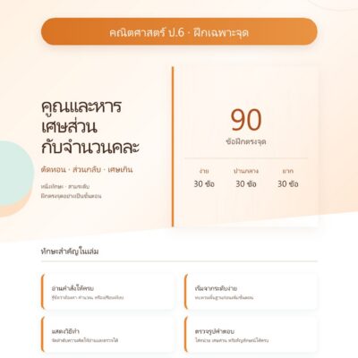 ชุดแบบฝึกหัดคณิตศาสตร์ ชั้นประถมศึกษาปีที่ 6: คูณและหารเศษส่วนกับจำนวนคละ