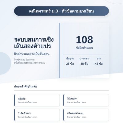 ชุดแบบฝึกหัดคณิตศาสตร์ ชั้นมัธยมศึกษาปีที่ 3: ระบบสมการเชิงเส้นสองตัวแปร (หัวข้อตามบทเรียน)