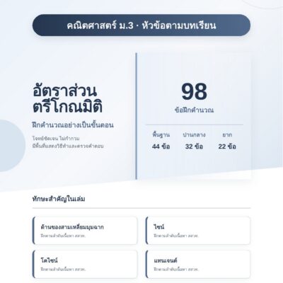 ชุดแบบฝึกหัดคณิตศาสตร์ ชั้นมัธยมศึกษาปีที่ 3: อัตราส่วนตรีโกณมิติ (หัวข้อตามบทเรียน)