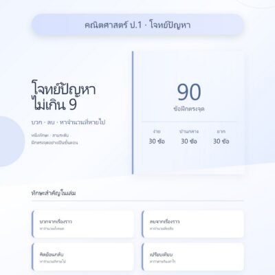 ป.1 โจทย์ปัญหาไม่เกิน 9 (บวก ลบ หาจำนวนที่หายไป)