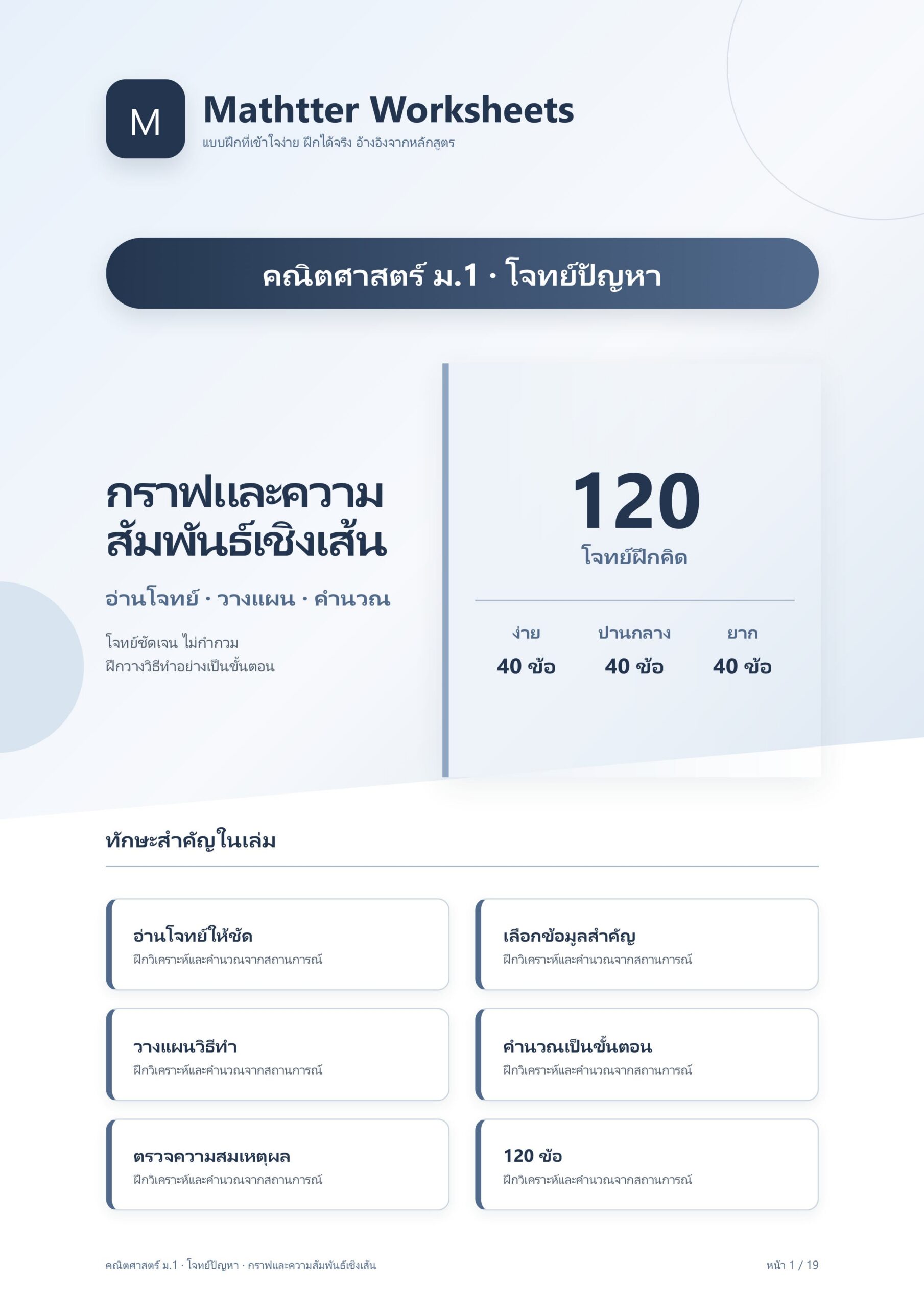 ม.1 โจทย์ปัญหา กราฟและความสัมพันธ์เชิงเส้น
