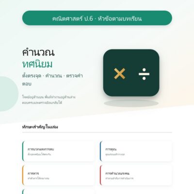 ชุดแบบฝึกหัดคณิตศาสตร์ ชั้นประถมศึกษาปีที่ 6: คำนวณทศนิยม