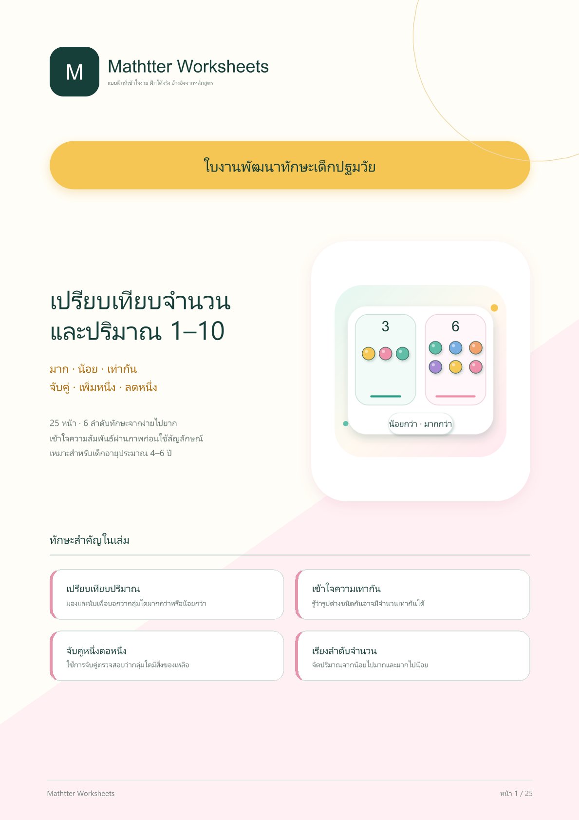 ชุดแบบฝึกหัดพัฒนาทักษะเด็กปฐมวัย: คณิตศาสตร์เด็กเล็ก มากหรือน้อย